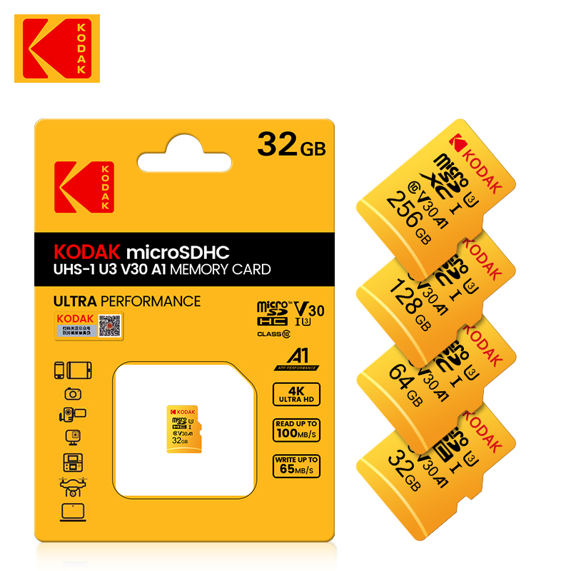 Kodak U3 마이크로 sd 카드 20 개 32GB 64GB 128GB SDXC/SDHC 클래스 10 플래시 메모리 카드 마이크로 sd 32gb sd카드, 스마트폰/카메라 용, 마이크로 sd